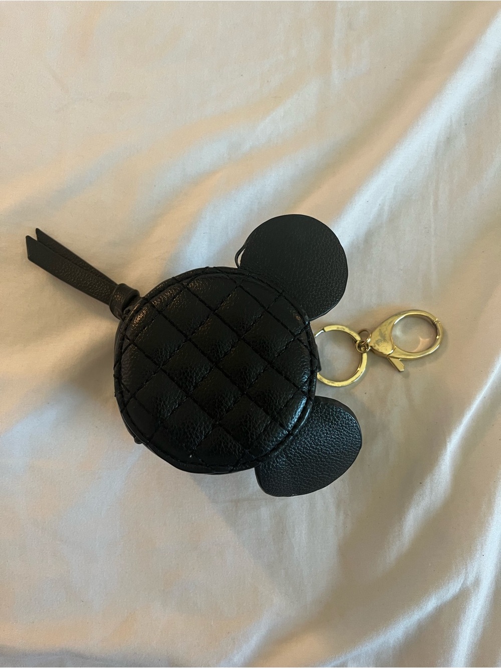 Black Quilted Mickey Ear Coin Pouch Keychain